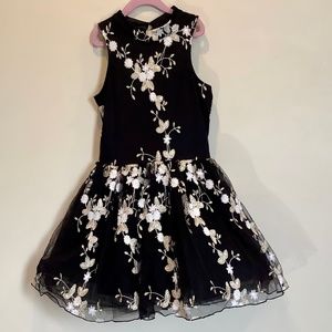 Girl’s black tulle with gold floral embroidery